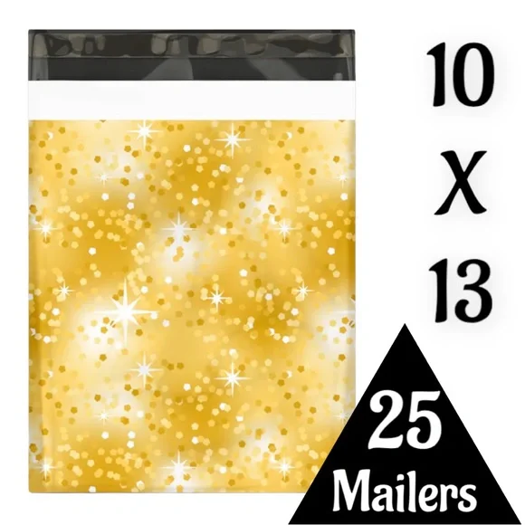 75 10X13 Poly Mailers Holidays Gold Glitter, Shipping Envelopes PRICE IS FIRM - Picture 2 of 4